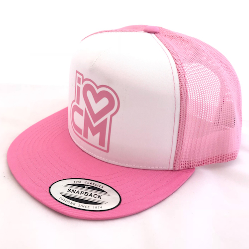 pink and white snapback hat