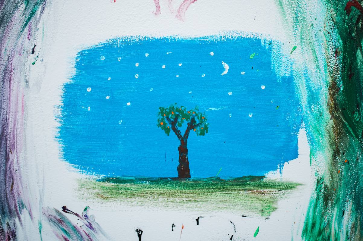 A Painting of an Apple Tree in the Moonlight, by Art Workshop Attendee at HeARTfelt Play Studio in Costa Mesa, California