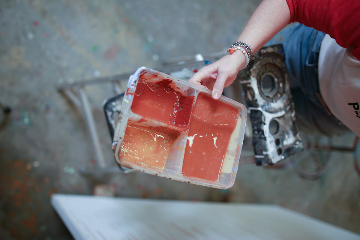 Paint In Hand: Gabrielle Carey holds a paint palette at her studio in Costa Mesa, California